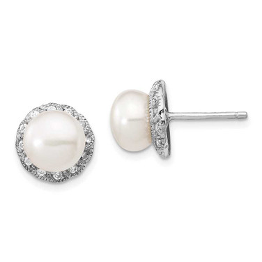 Image of 11mm Cheryl M Sterling Silver Rhodium-plated White Freshwater Cultured Pearl and Brilliant-cut CZ Post Earrings Image of 11mm Cheryl M Sterling Silver Rhodium-plated White Freshwater Cultured Pearl and Brilliant-cut CZ Post Earrings