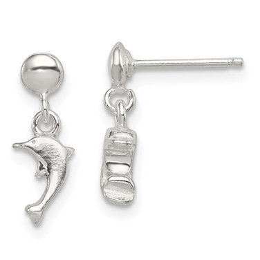15mm Sterling Silver Dangle Dolphin Post Earrings