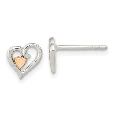 Image of 7.9mm Sterling Silver Open Heart Pink Mini Heart Post Earrings