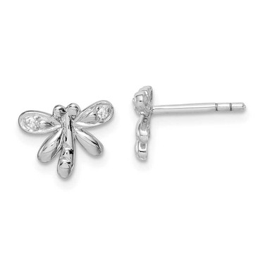 Image of 8.25mm Sterling Silver Rhodium-plated Childs CZ Dragonfly Post Earrings