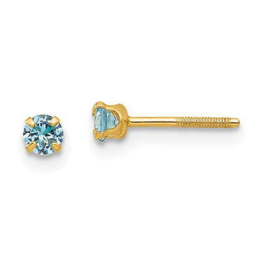 Image of 3mm 14K Yellow Gold Madi K 3mm Synthetic Blue Zircon Birthstone Earrings