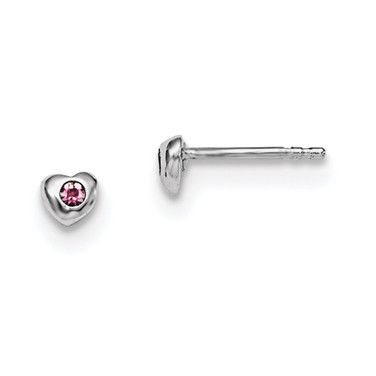 4mm Sterling Silver Madi K Rhodium-plated Polished June Pink Preciosa Crystal Heart Childrens Post Earrings