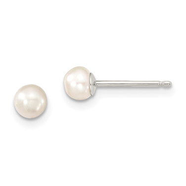 Image of 4-4.5mm Sterling Silver Rhodium-plated Polished 4-5mm White Button Freshwater Cultured Pearl Childrens Post Earrings