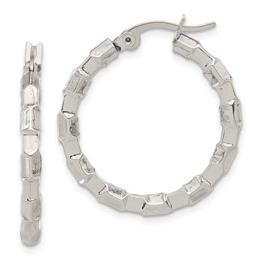 Image of 29mm Stainless Steel Polished & Textured Round Hoop Earrings SRE580
