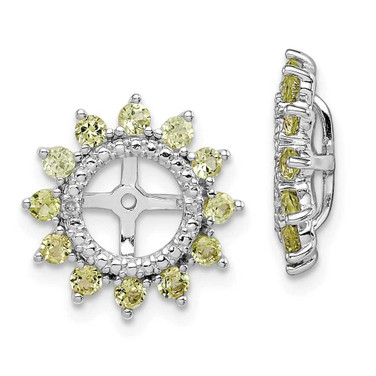 Image of 14mm Sterling Silver Rhodium-plated Diamond & Peridot Earrings Jacket QJ104AUG