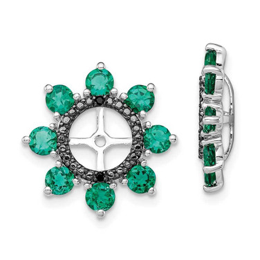 Image of 17mm Sterling Silver Rhodium-plated Created Emerald & Black Sapphire Earrings Jacket QJ114MAY