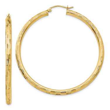 Image of 50mm 14K Yellow Gold Diamond-cut Hoop Earrings TF560