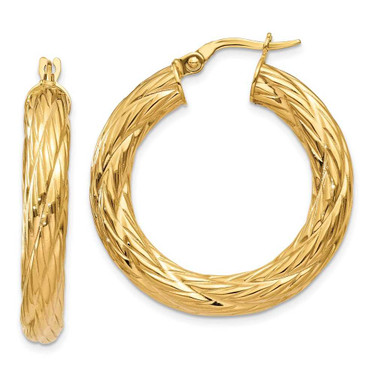 Image of 32mm 14K Yellow Gold Textured Tube Hoop Earrings TF926