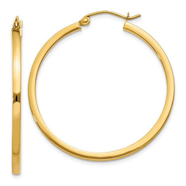 Image of 35mm 10k Yellow Gold 2mm Square Tube Hoop Earrings 10T1075