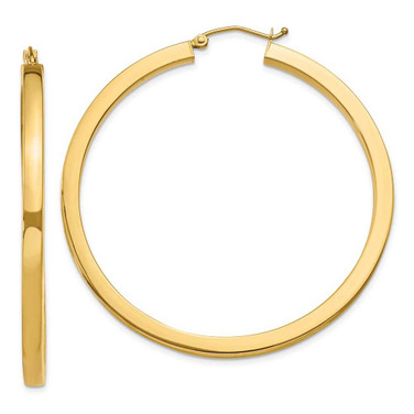 Image of 50mm 14K Yellow Gold 3mm Polished Square Hoop Earrings TE542
