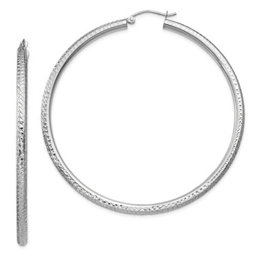 Image of 60mm 14k White Gold Diamond-cut 3mm Round Hoop Earrings TC261
