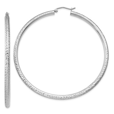 Image of 65mm 14k White Gold Diamond-cut 3mm Round Hoop Earrings TC262