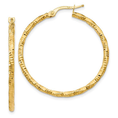 Image of 35mm 10k Yellow Gold Polished and Textured Hoop Earrings 10TH672