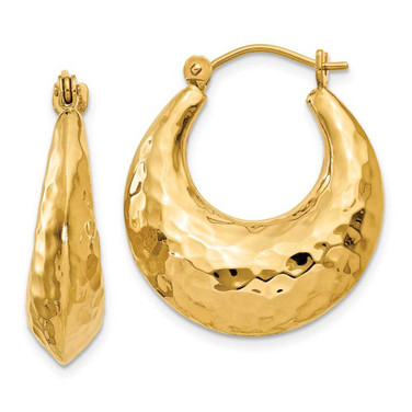 Image of 11mm 14K Yellow Gold Hammered Fancy Hollow Hoop Earrings S1441