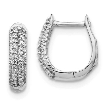Image of 12mm 10k White Gold Polished Diamond Hinged Hoop Earrings EM5385-016-1WA