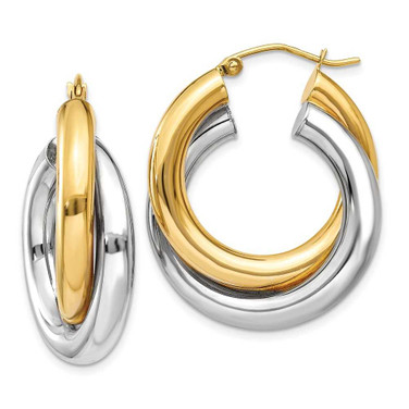 Image of 28mm 14k Two-tone Gold Polished Double Tube Hoop Earrings Z798