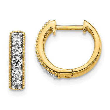 Image of 11mm 10k Yellow Gold Diamond Milgrain Hinged Hoop Earrings EM4269-033-1YA