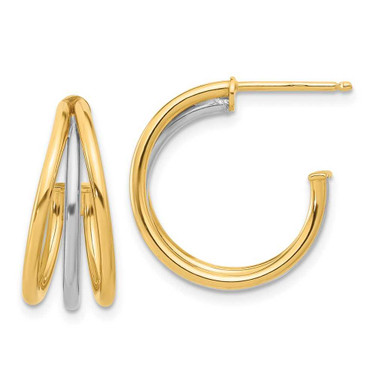 Image of 19.4mm 14K Two-tone Gold Polished Multi Row Hoop Post Earrings TF2274