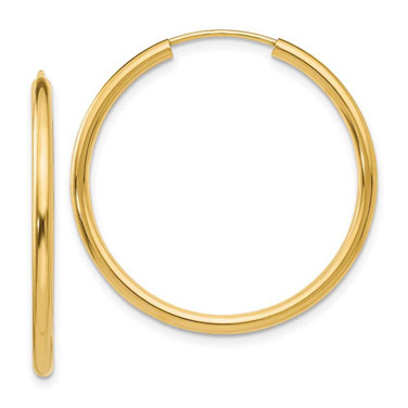 Image of 26mm 10k Yellow Gold Polished Round Endless 2mm Hoop Earrings 10H981