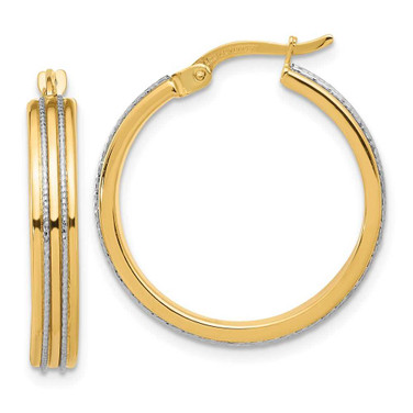 Image of 24.75mm 14K Two-tone Gold Polished and Diamond-cut Hoop Earrings TF2206