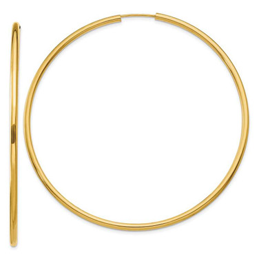 Image of 60mm 14K Yellow Gold Polished Round Endless 2mm Hoop Earrings H988 Image of 60mm 14K Yellow Gold Polished Round Endless 2mm Hoop Earrings H988
