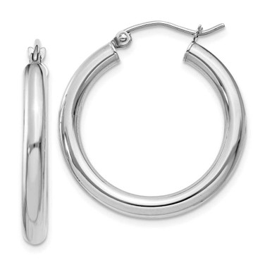 Image of 25mm 10k White Gold Polished 3mm Lightweight Tube Hoop Earrings 10T850L