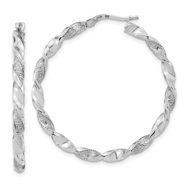 Image of 14k White Gold Polished and Textured Twisted Hoop Earrings TF1971W