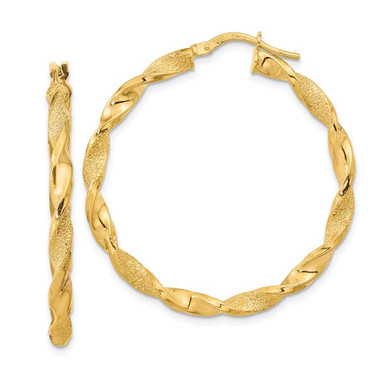 Image of 37.75mm 14K Yellow Gold Polished and Textured Twisted Hoop Earrings TF2123