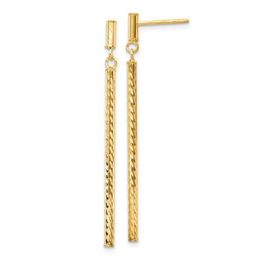 Image of 55mm 10k Yellow Gold Polished and Diamond-cut Bar Dangle Post Earrings 10TH955