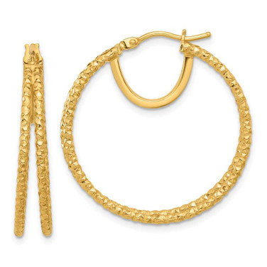 Image of 29.6mm 14K Yellow Gold Polished and Textured Double Circle Hoop Earrings TF2267
