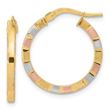 Image of 22mm 14K Yellow Gold w/White & Rose Rhodium Polished & Satin Hoop Earrings TF1973