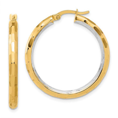 Image of 33.5mm 14K Yellow Gold with White Rhodium Polished and Diamond-cut Hoop Earrings TF2211YW