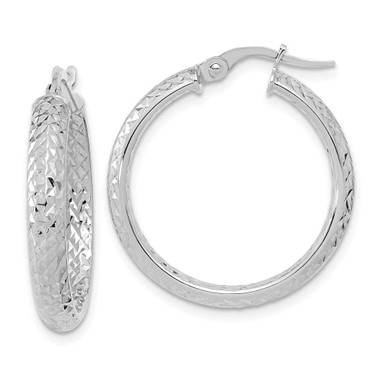 Image of 25.79mm 14K White Gold Polished and Diamond-cut Inside and Out Fancy Hoop Earrings TC1024W