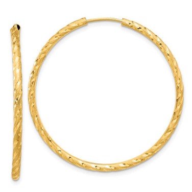 Image of 39.2mm 14K Yellow Gold Polished and Satin Diamond-cut 2.00mm Endless Hoop Earrings TF2182