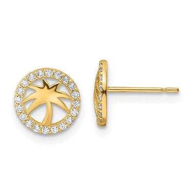 Image of 8.6mm 14K Yellow Gold CZ Palm Tree Post Earrings