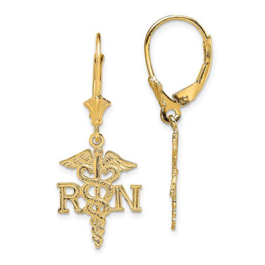 Image of 32.65mm 10k Yellow Gold RN Caduceus Leverback Earrings