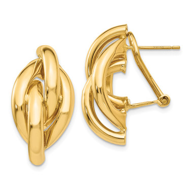 24mm 14K Yellow Gold Swirl Omega Back Post Earrings