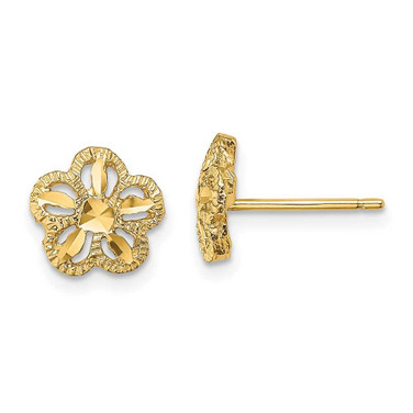 Image of 8.1mm 10k Yellow Gold Diamond-cut Flower Post Earrings