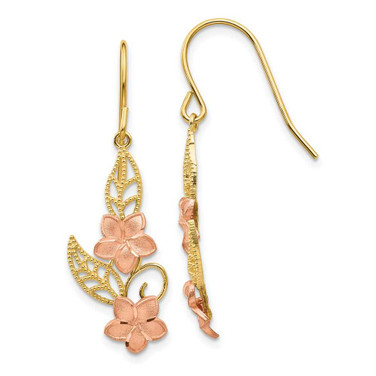 Image of 34mm 14K Two-tone Gold Fancy Plumeria Dangle Earrings