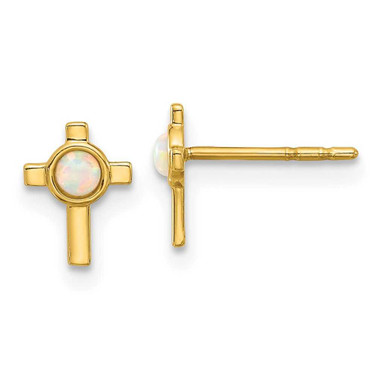 Image of 7.9mm 14K Yellow Gold Created Opal Cross Post Earrings