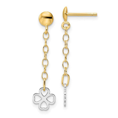 Image of 31mm 14K Two-tone Gold Polished Dangle Flower Earrings