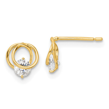 7.5mm 14k Yellow Gold Polished CZ Circles Post Earrings
