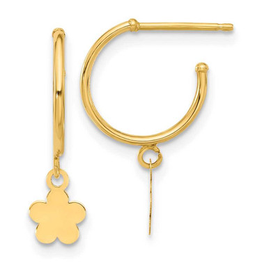 Image of 20mm 14K Yellow Gold Polished Hoop with Flower Earrings