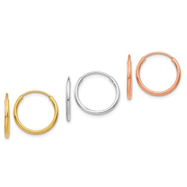 Image of 14k Multi-tone Gold 1.25mm Endless Hoop Earrings Set