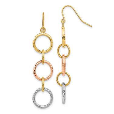Image of 59mm 14k Tri-color Gold Diamond-cut Circle Dangle Earrings