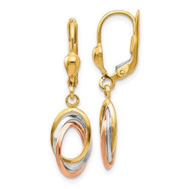Image of 30mm 14K Tri-color Gold Polished Dangle Leverback Earrings