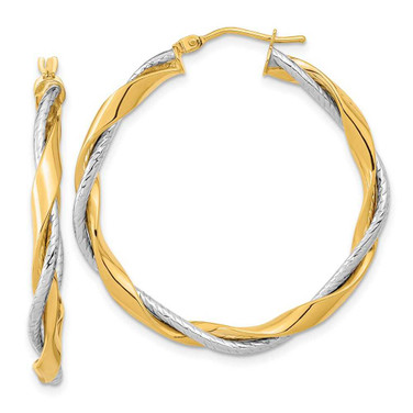 Image of 36.5mm 14k Two-tone Gold Polished Rope Twisted Hoop Earrings