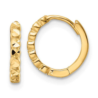 Image of 10.8mm 10k Yellow Gold Diamond-cut 2x12mm Hinged Hoop Earrings