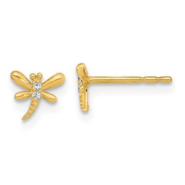 Image of 5.65mm 14K Yellow Gold Polished Dragonfly with CZ Post Earrings