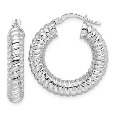 Image of 24.7mm 14k White Gold Polished 5mm Hollow Spiral Round Hoop Earrings